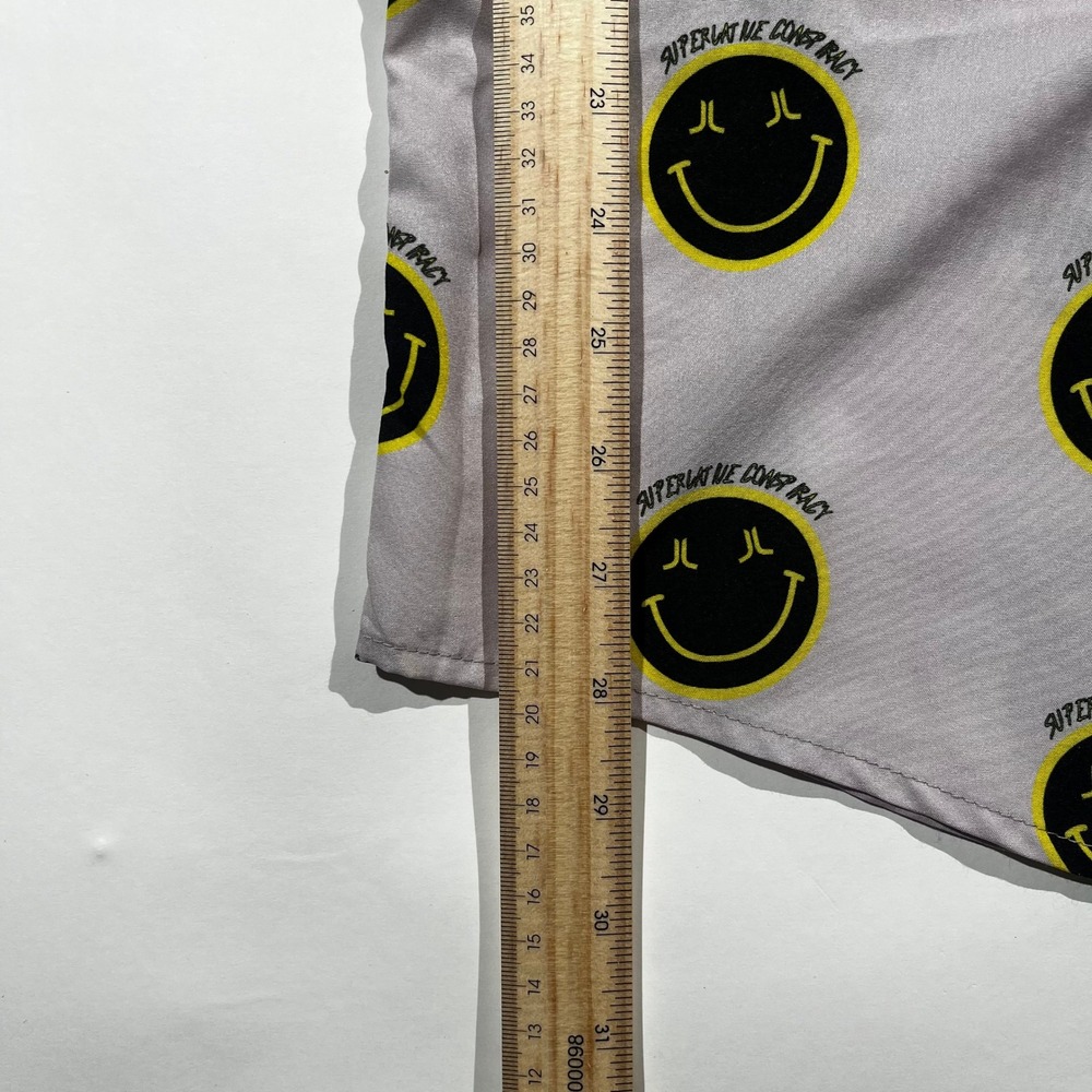 WeSC Mens Smiley Face Print Short Sleeve Button Down Shirt Grey Yellow Size XL - Picture 7 of 8